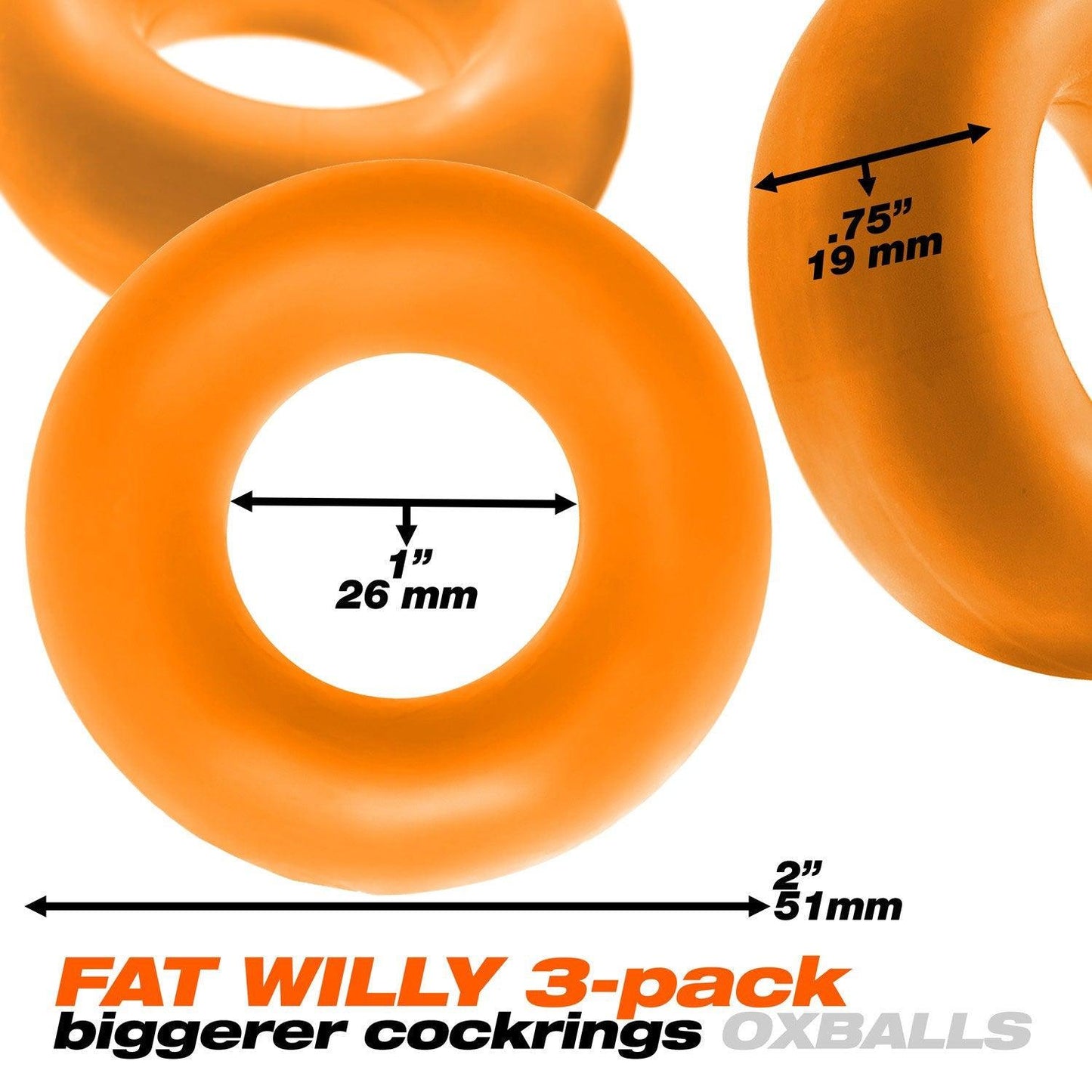 Fat Willy 3-Pack Jumbo Cockring - Orange - Love It Wet