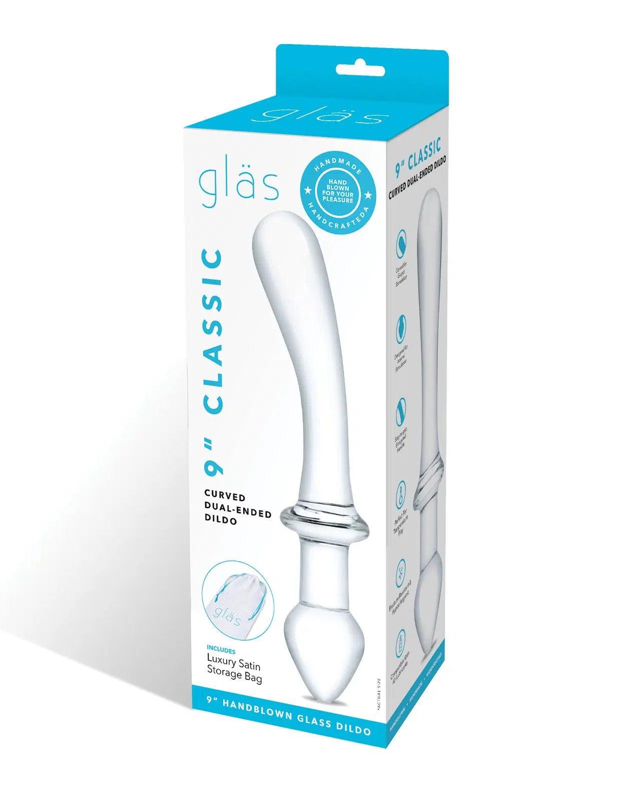 9 Inch Classic Curved Dual-Ended Dildo - Clear - Love It Wet