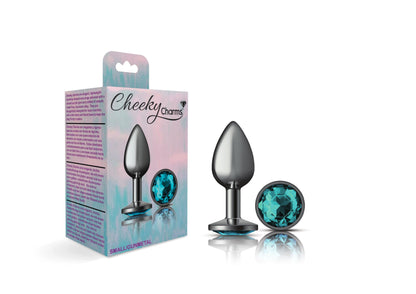 Cheeky Charms-Gunmetal Metal Butt Plug- Round-Teal-Small - Love It Wet