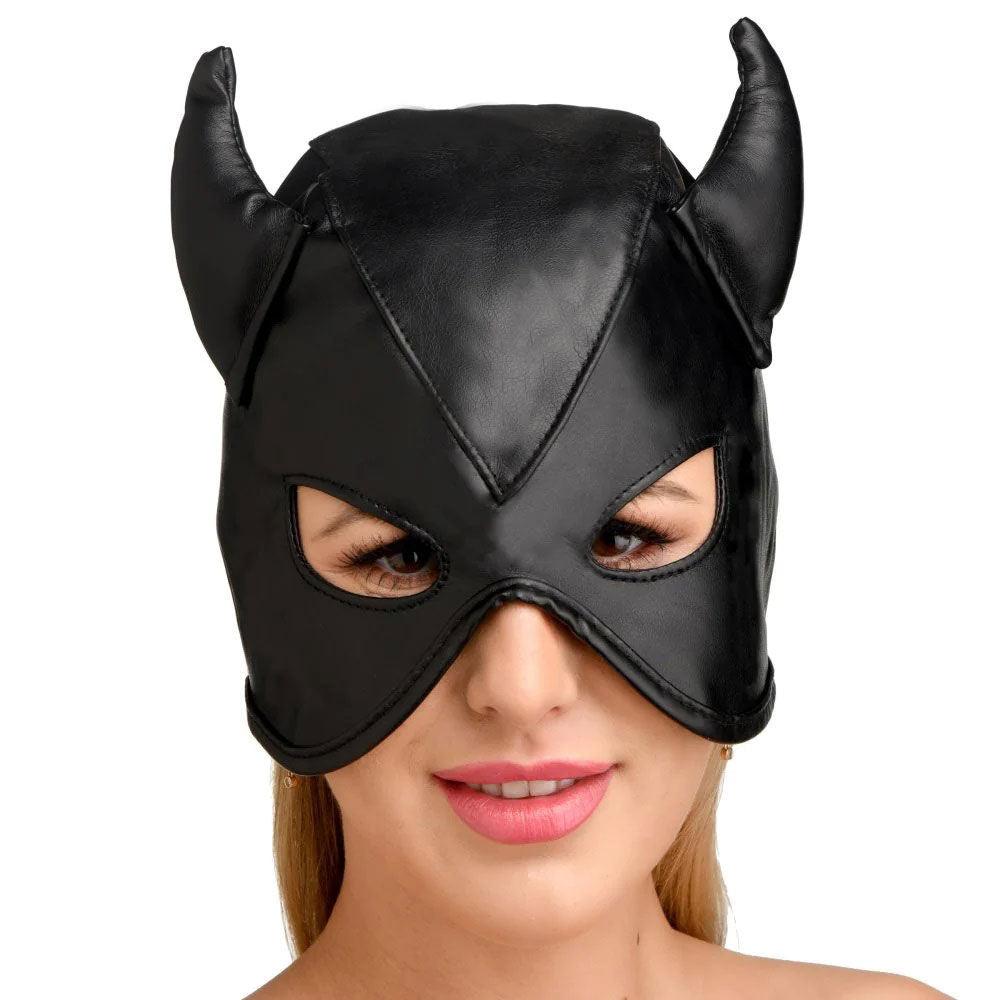 Dungeon Demon Bondage Hood With Horns - Black - Love It Wet