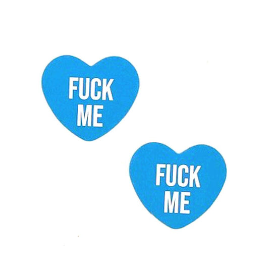 Fuck Me Blue Candy Heart Pasties - Love It Wet