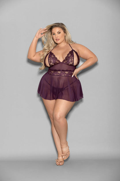 Shorty Babydoll - Queen Size - Plum - Love It Wet