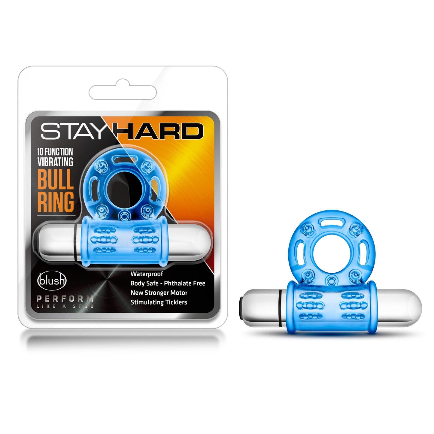 Stay Hard 10 Function Vibrating Bull Ring - Blue - Love It Wet