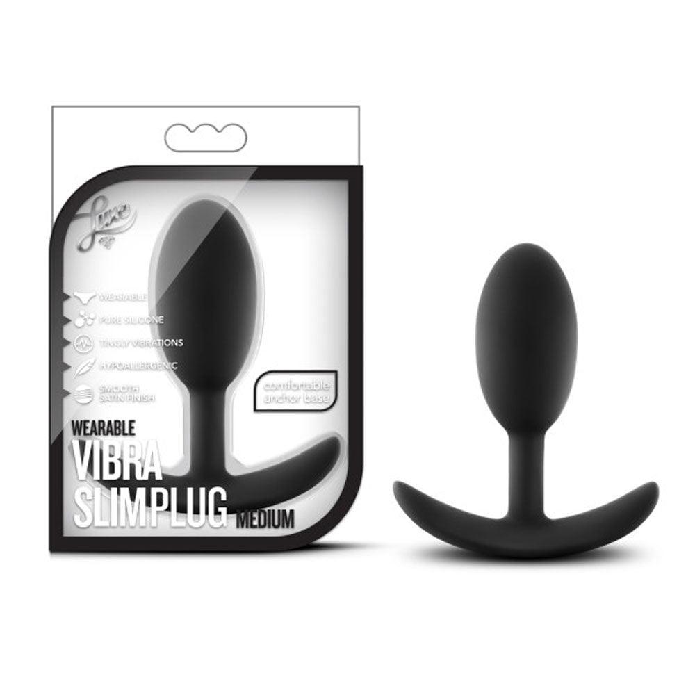 Luxe - Wearable Vibra Slim Plug - Medium - Black - Love It Wet