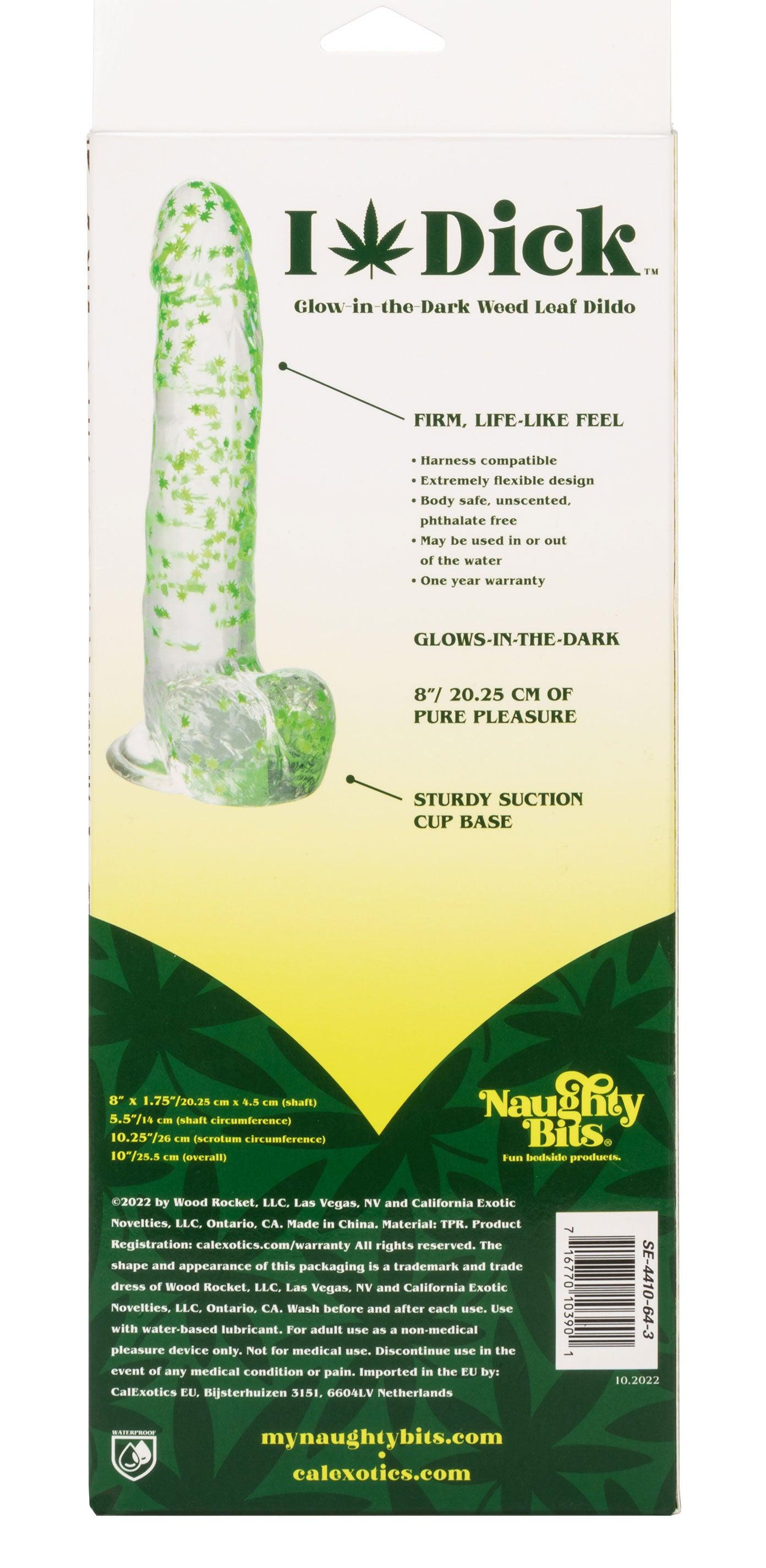 Naughty Bits I Leaf Dick Glow-in-the-Dark Weed Leaf Dildo - Glow in the Dark - Love It Wet