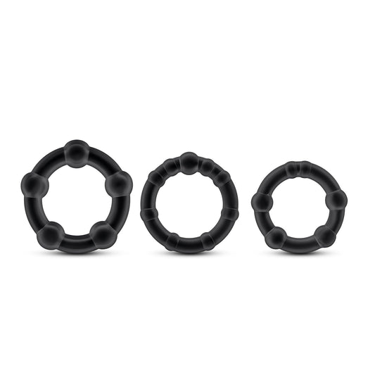 Stay Hard - Beaded Cock Rings - 3 Pack - Black - Love It Wet