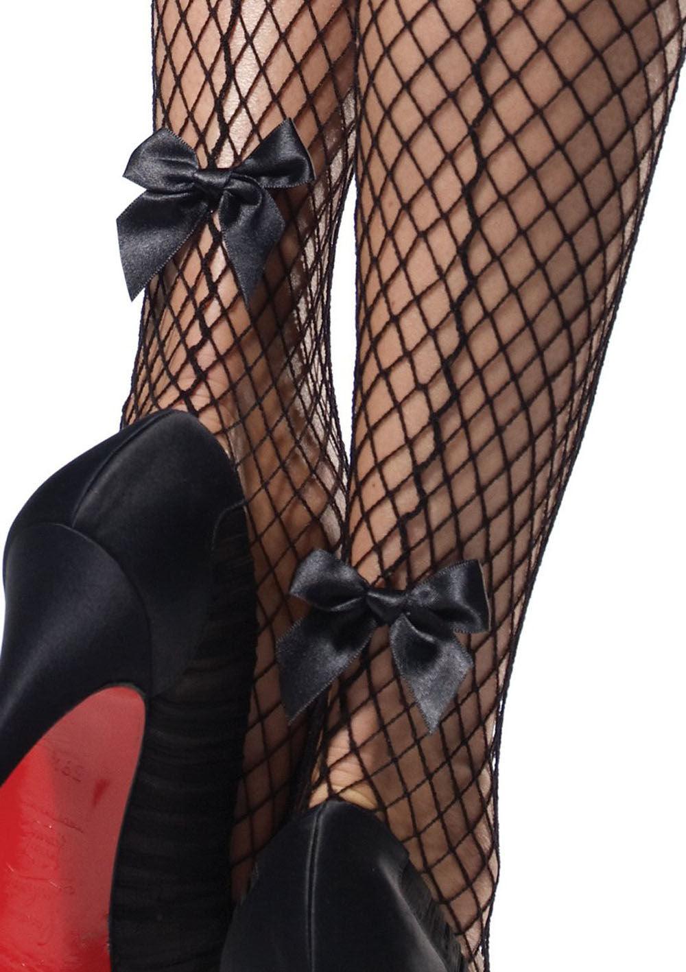 Stay Up Industrial Net Backseam Thigh Highs With Lace Top and Satin Bow Accent - One Size - Black - Love It Wet