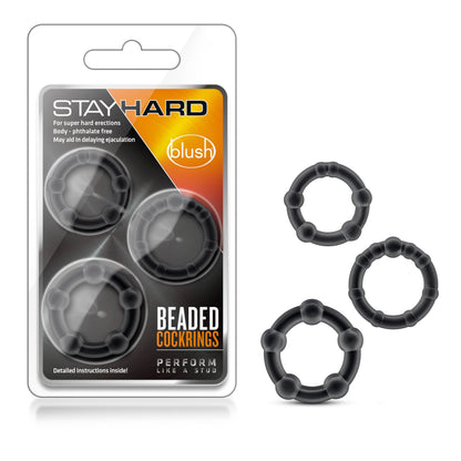 Stay Hard - Beaded Cock Rings - 3 Pack - Black - Love It Wet