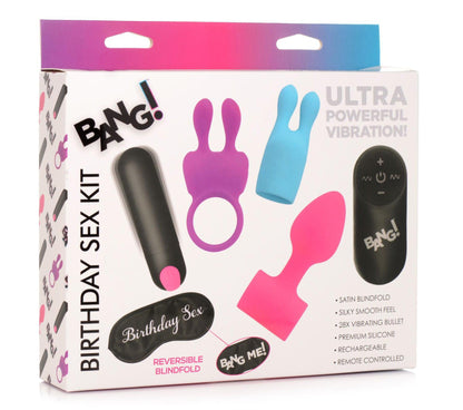 Birthday Sex Kit - C-Ring, Plug, C-Stim, Bullet and Blindfold - Love It Wet