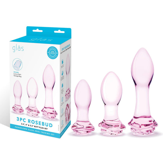 3 Pc Rosebud Butt Plug Set - Pink - Love It Wet