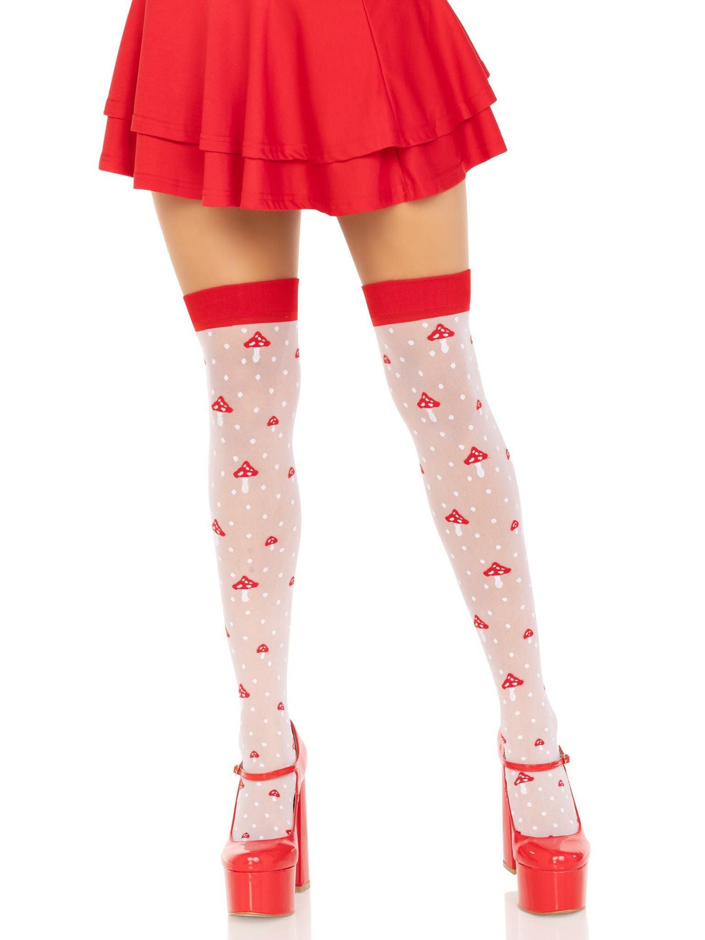 Polka Dot Mushroom Thigh High - One Size - White/red - Love It Wet