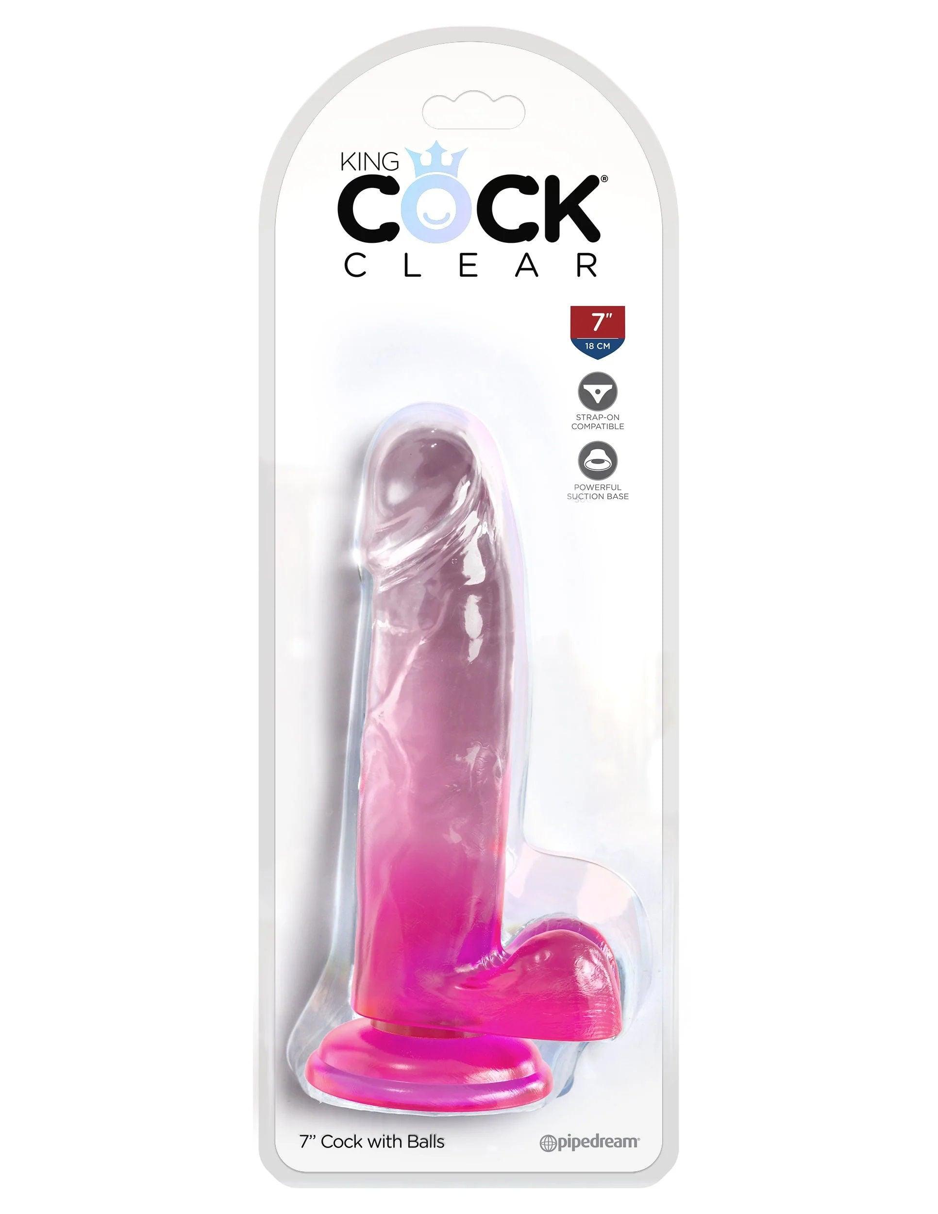 King Cock Clear 7 Inch With Balls - Pink - Love It Wet