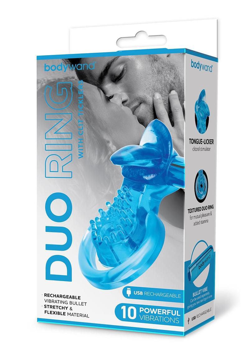 Bodywand Rechargeable Duo Ring With Clit Tickler - Blue - Love It Wet