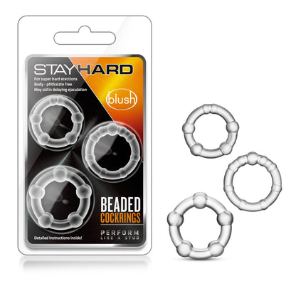 Stay Hard - Beaded Cock Rings - 3 Pack - Black - Love It Wet