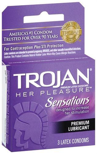 Trojan Her Pleasure Sensations Lubricated Condoms - 3 Pack - Love It Wet