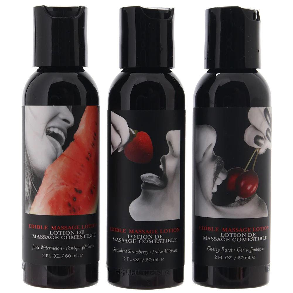 Massage a Trios Edible Massage Lotion Gift Set Box - Strawberry, Cherry, and Watermelon 2 Oz - Love It Wet