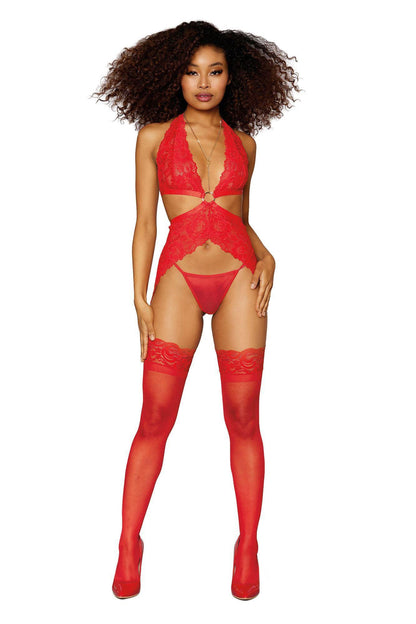 Garter Slip and G-String - One Size - Lipstick Red - Love It Wet