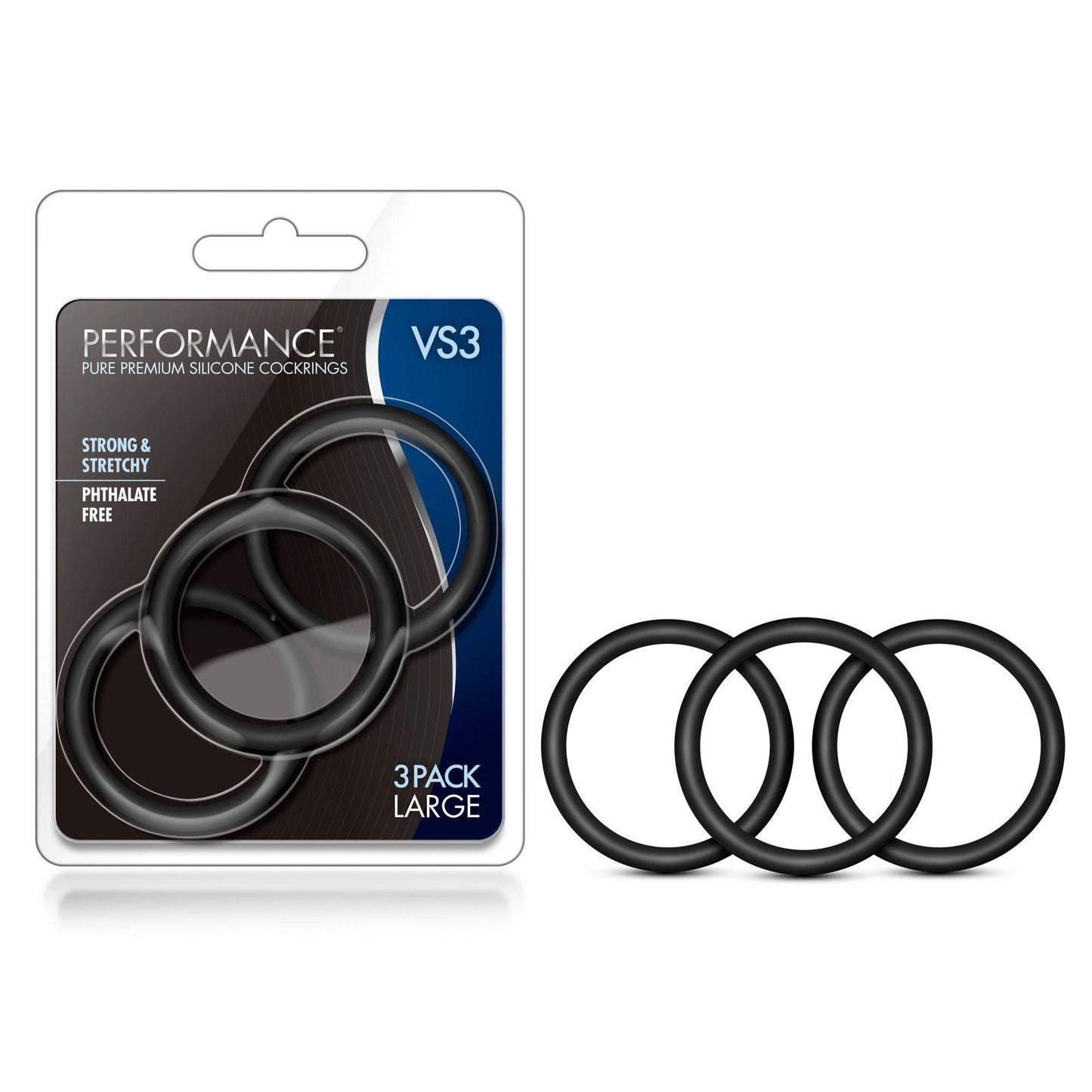 Performance - Vs3 Pure Premium Silicone Cockrings - Large - Black - Love It Wet