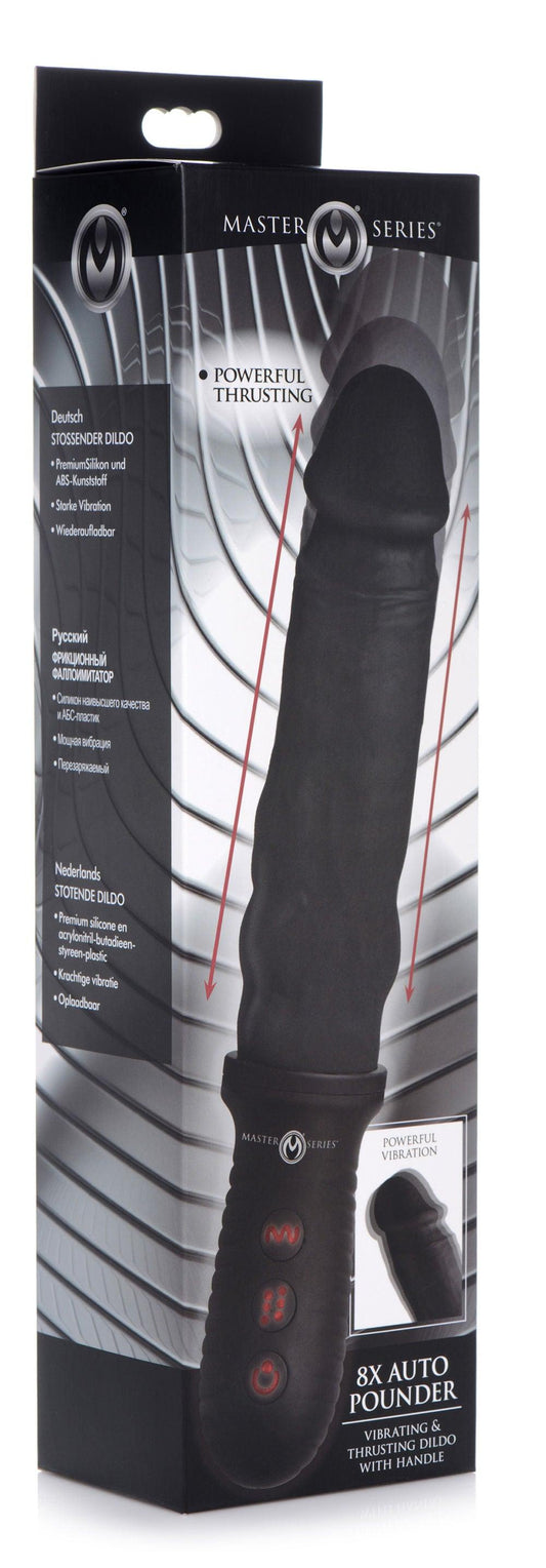 8x Auto Pounder Vibrating and Thrusting Dildo With Handle - Black - Love It Wet