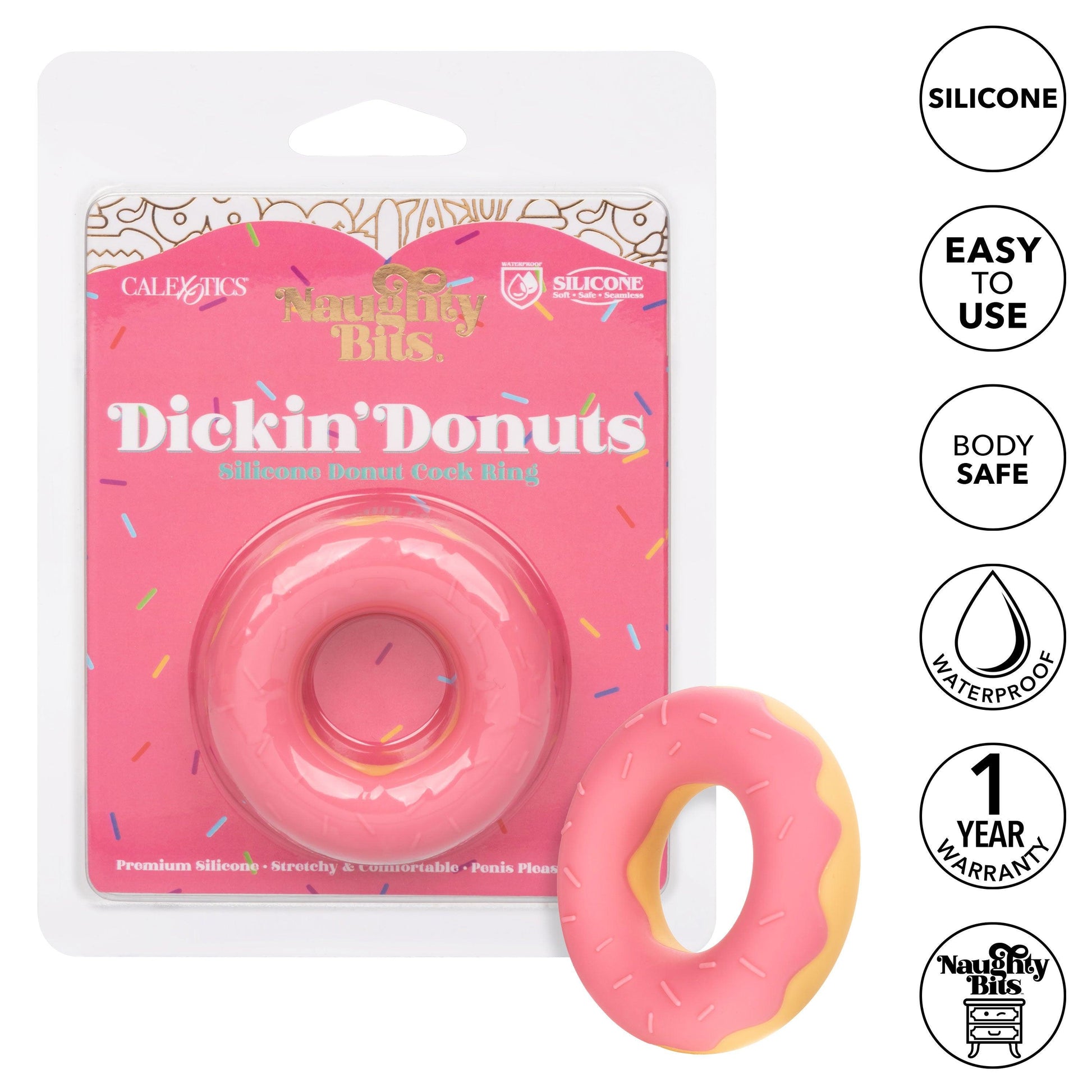 Naughty Bits Dickin Donuts Silicone Donut Cock Ring - Pink - Love It Wet