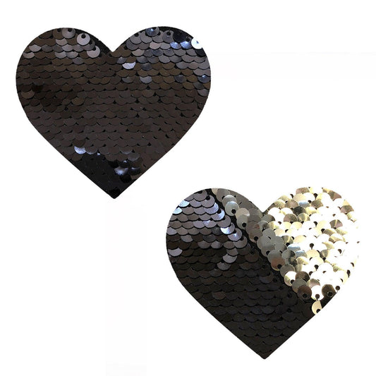 Sequin Medusa Magic Flip Black to Silver I Heart U Nipztix Pasties - Love It Wet