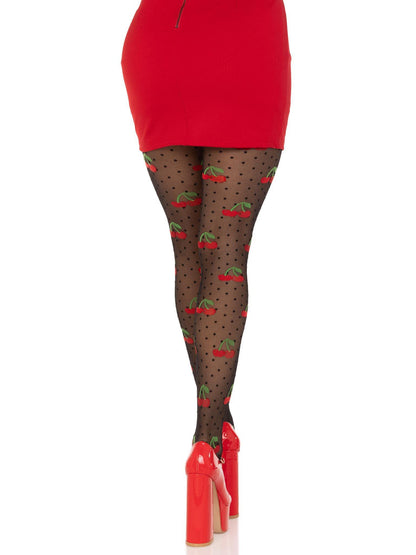 Polka Dot Cherry Tights - One Size - Black - Love It Wet