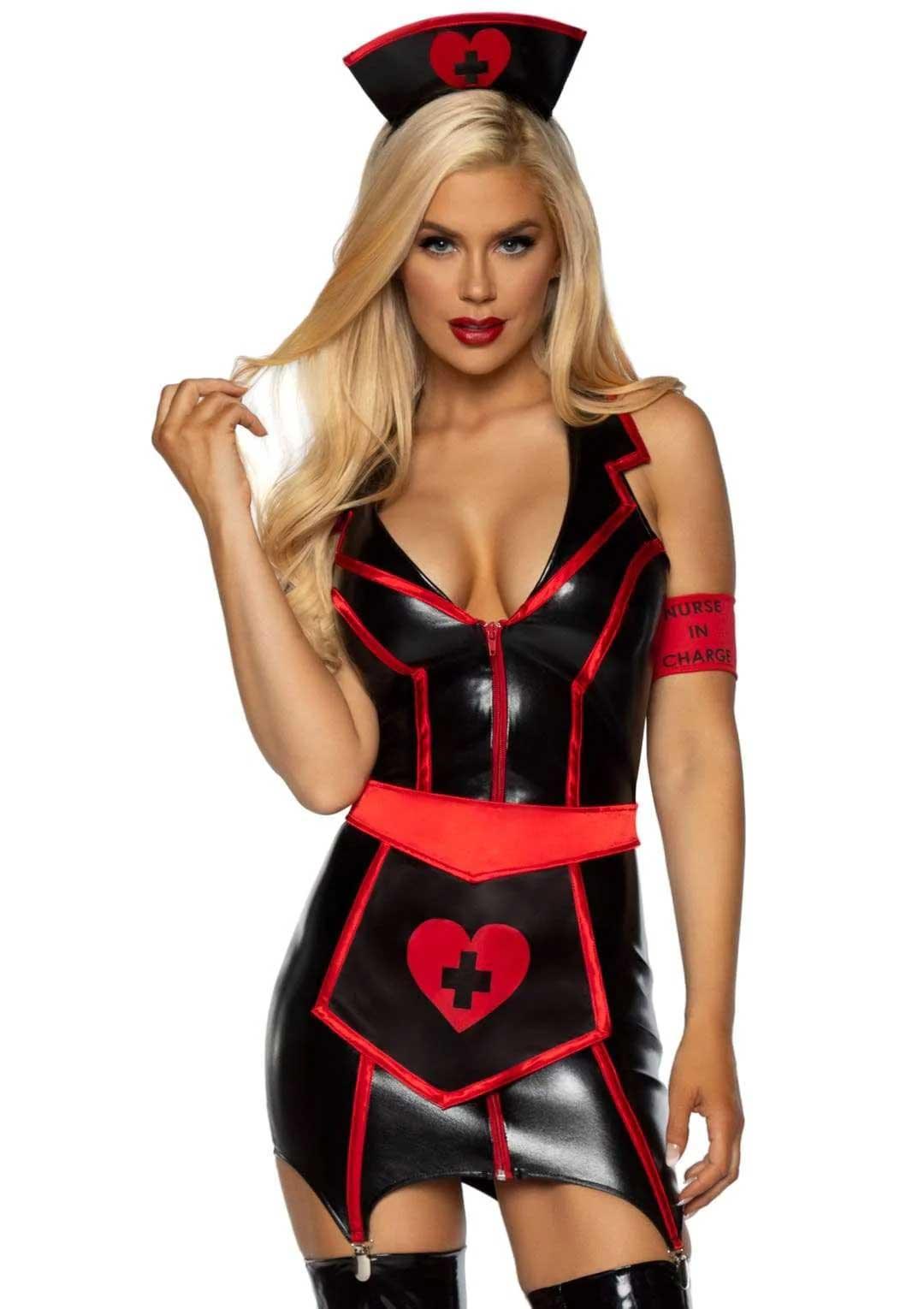 Naughty Nurse Costume - Small - Black/red - Love It Wet