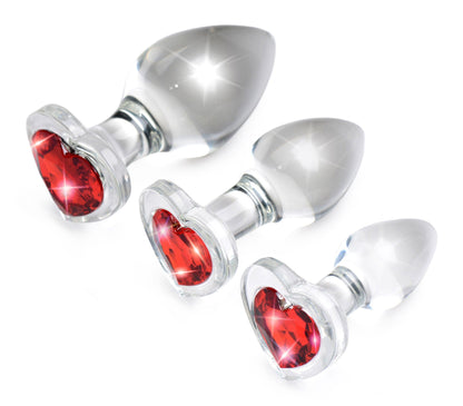 Red Heart Gem Glass Anal Plug Set - Love It Wet