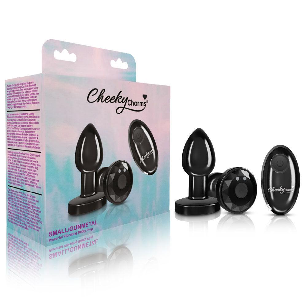 Cheeky Charms - Rechargeable Vibrating Metal Butt Plug With Remote Control - Gunmetal - Small - Love It Wet