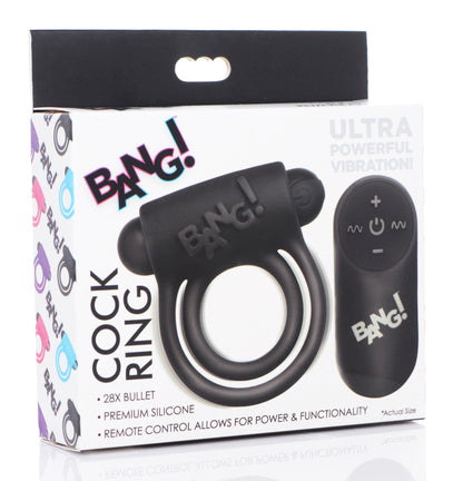 Bang - Silicone Cock Ring and Bullet With Remote Control - Black - Love It Wet