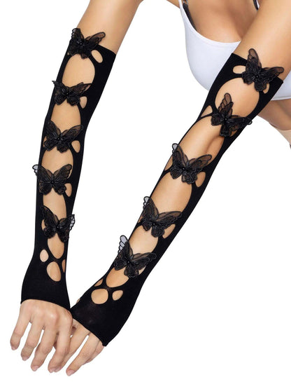 Butterfly Cut Out Arm Warmers - One Size - Black - Love It Wet