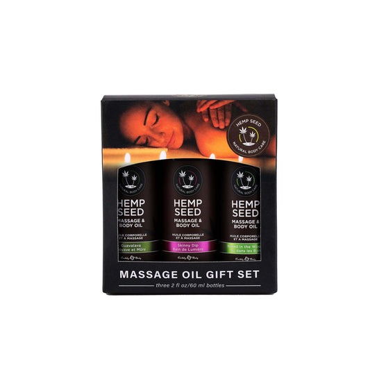 Hemp Seed Massage and Body Oil Gift Set - - 3 Pack - 2 Fl. Oz. Bottles - Love It Wet