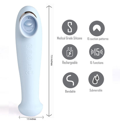 Destiny 15-Function Rechargeable Vibrating - Suction Wand - Blue - Love It Wet