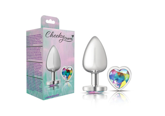 Cheeky Charms-Silver Metal Butt Plug- Heart-Clear-Large - Love It Wet