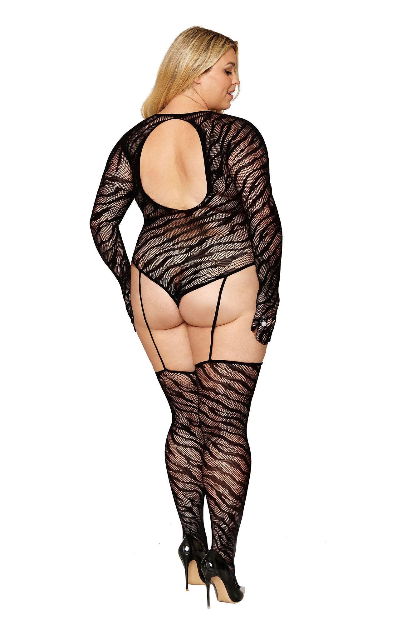 Teddy Bodystocking With Fingered Gloves - Queen Size - Black - Love It Wet