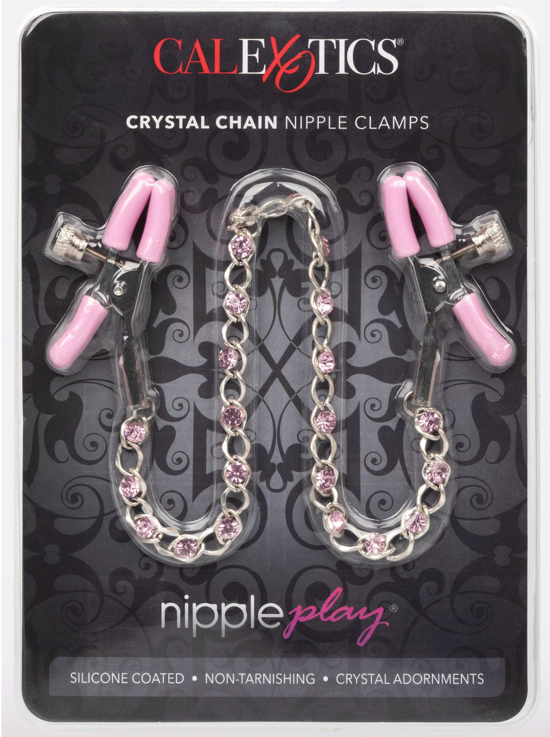 Nipple Play Crystal Chain Nipple Clamps - Pink - Love It Wet