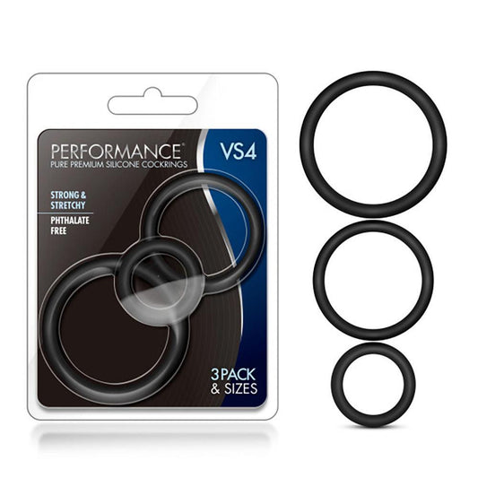 Performance - Vs4 Pure Premium Silicone Cockring Set - Black - Love It Wet