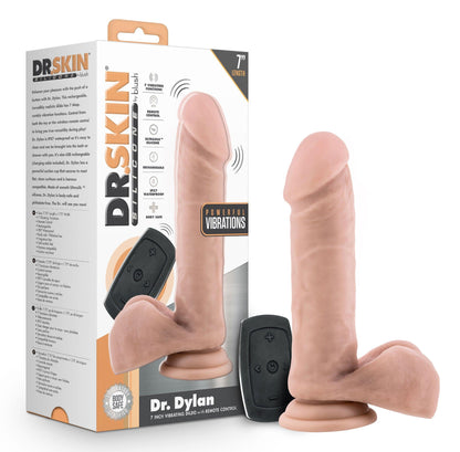 Dr. Skin Silicone - Dr. Dylan - 7 Inch Vibrating Dildo With Remote Control- Vanilla - Love It Wet