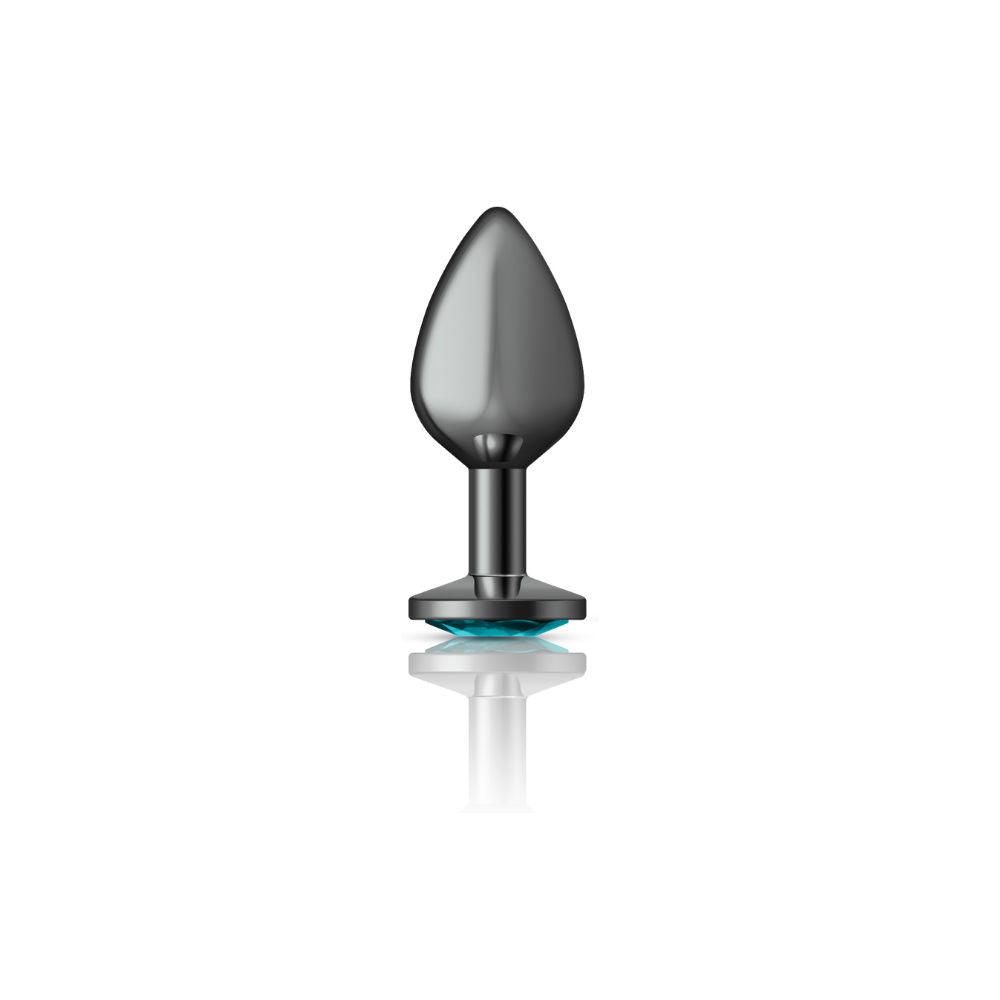 Cheeky Charms-Gunmetal Metal Butt Plug- Round-Teal-Medium - Love It Wet