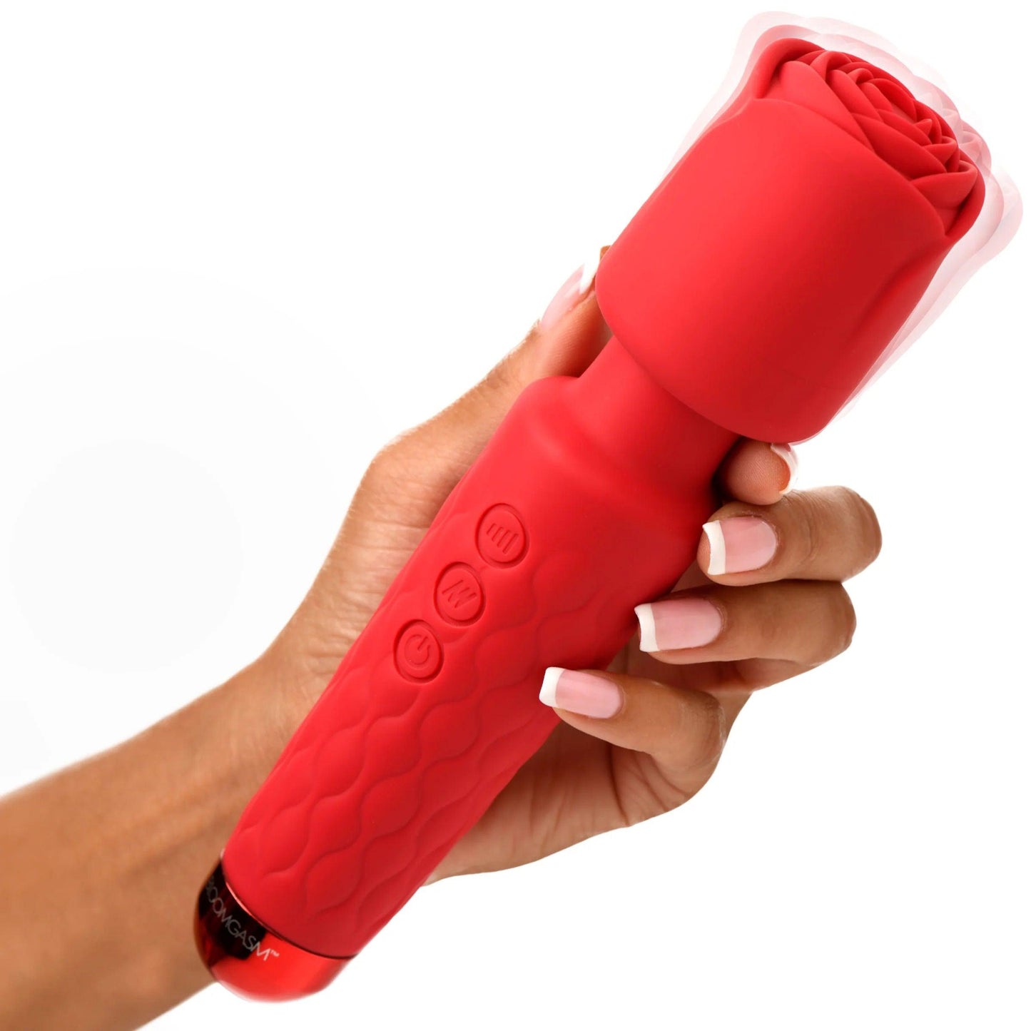 Pleasure Rose 10x Silicone Wand With Rose Attachment - Red - Love It Wet