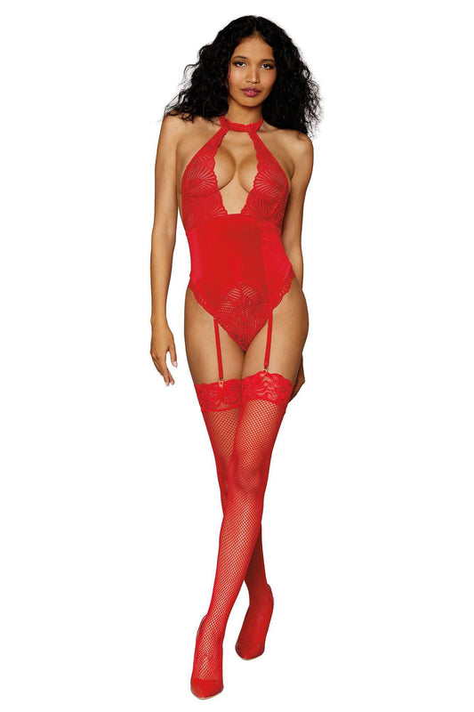 Garter Teddy - One Size - Lipstick Red - Love It Wet