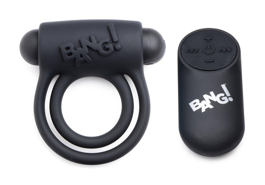 Bang - Silicone Cock Ring and Bullet With Remote Control - Black - Love It Wet