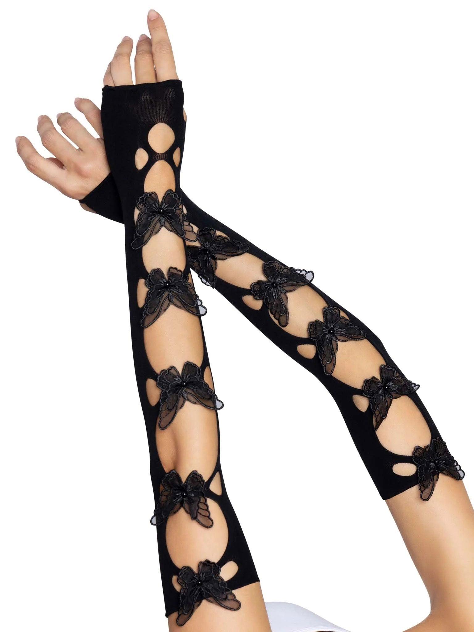 Butterfly Cut Out Arm Warmers - One Size - Black - Love It Wet