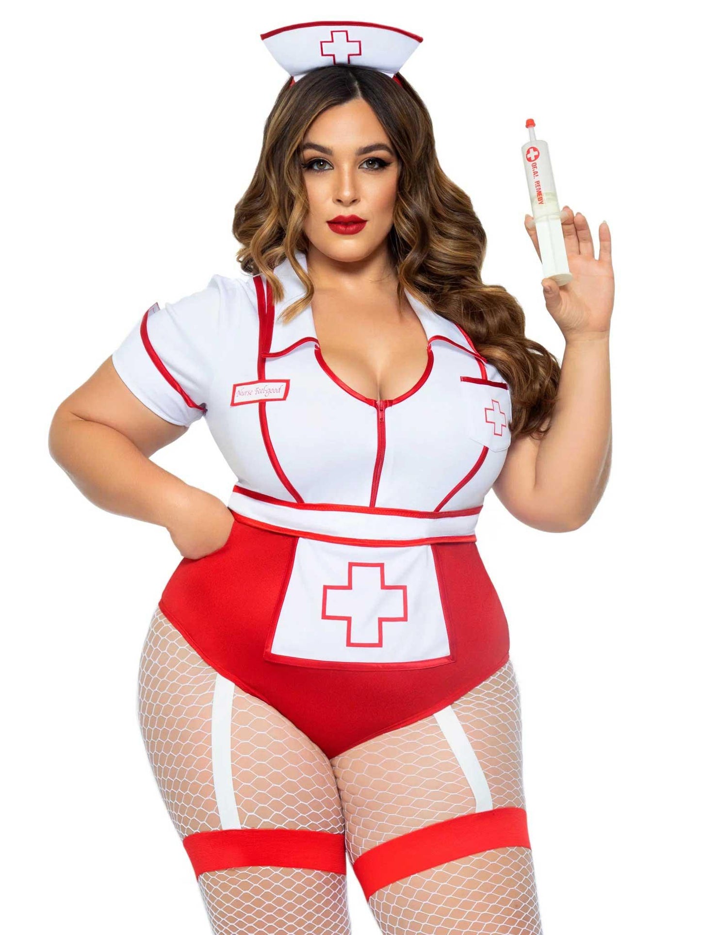 Plus Nurse Feelgood Sexy Costume - 1x/2x - White / Red - Love It Wet