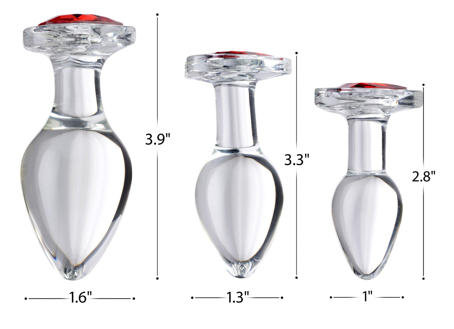 Red Heart Gem Glass Anal Plug Set - Love It Wet