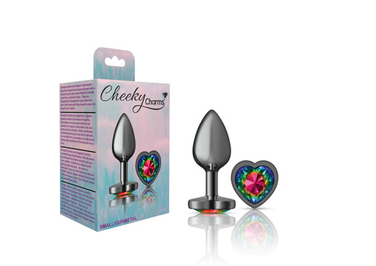 Cheeky Charms-Gunmetal Metal Butt Plug- Heart-Rainbow-Small - Love It Wet