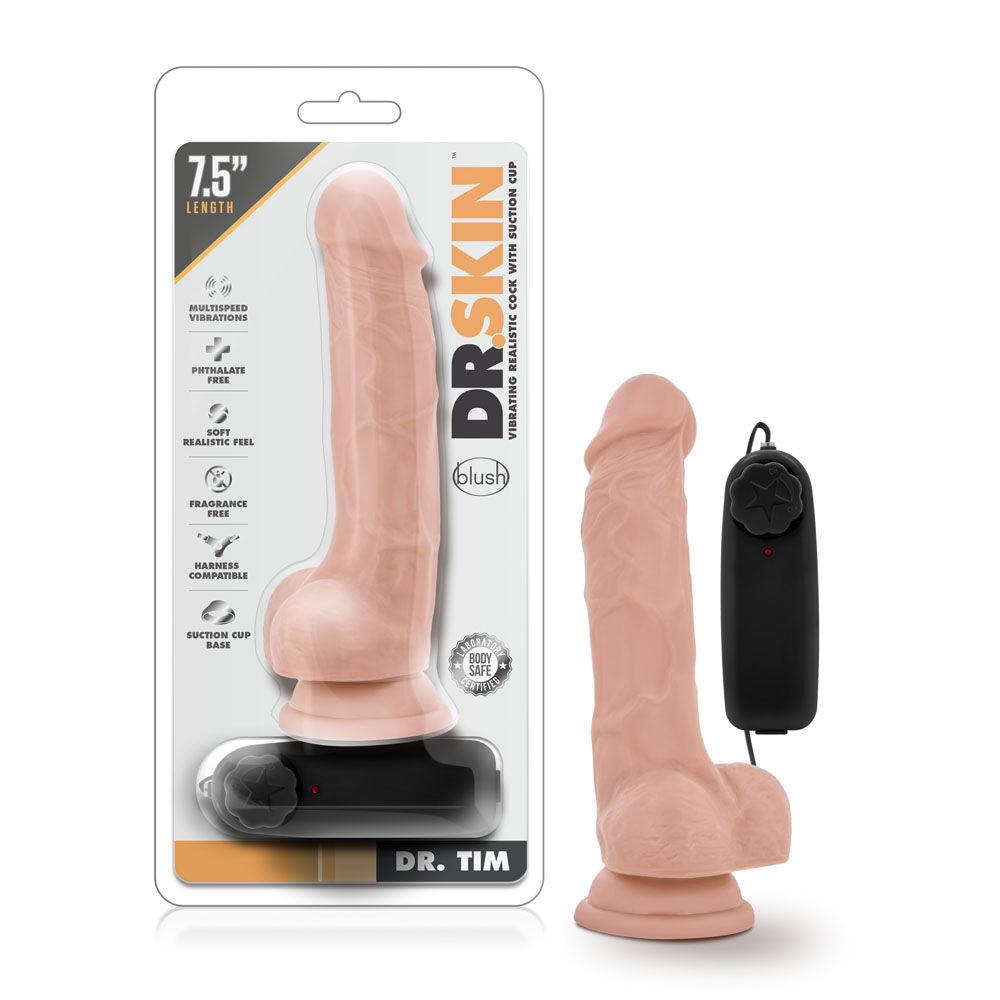 Dr. Skin - Dr. Tim - 7.5 Inch Vibrating Cock With Suction Cup - Vanilla - Love It Wet