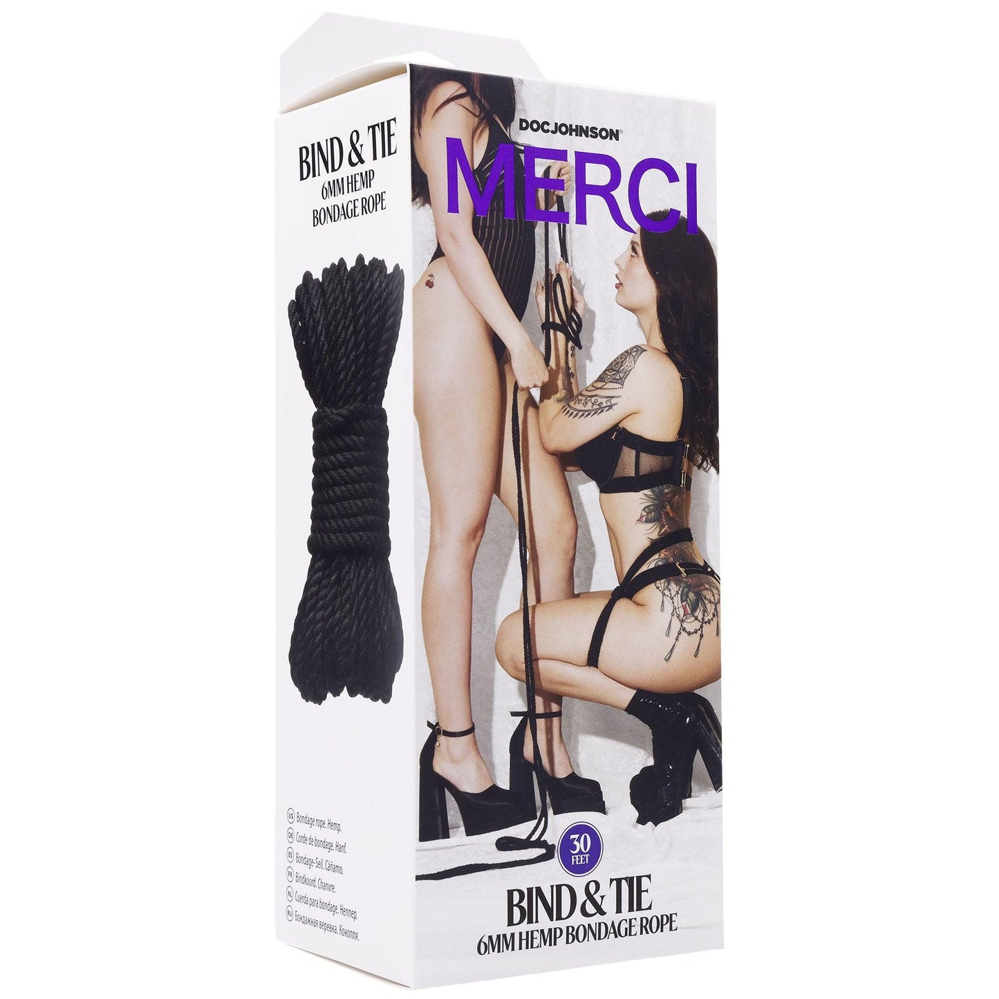 Merci - Bind and Tie - 6mm Hemp Bondage Rope - 30 Feet - Black - Love It Wet