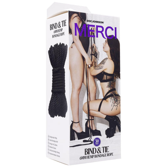 Merci - Bind and Tie - 6mm Hemp Bondage Rope - 30 Feet - Black - Love It Wet