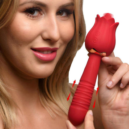 Bloomgasm Racy Rose Thrust and Lick Vibrator - Red - Love It Wet